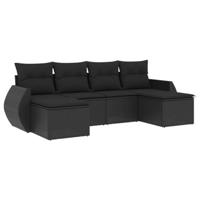 6-delige Loungeset met kussens poly rattan zwart - thumbnail
