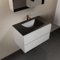 MONDIAZ AIVY 80cm badmeubel Talc, wastafel Urban solid surface midden 1 kraangat met spiegelkast (AI-351171URBAN-SI - AI-M80TAMI - AI-C80TAMI) - thumbnail
