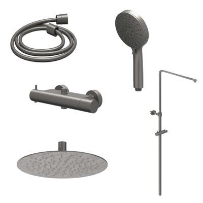 Regendoucheset IVY Bond Opbouw Thermostatisch 20 cm Slim Rond 3-Standen Handdouche Geborsteld Metal Black PVD Regendoucheset IVY Bond Opbouw Thermostatisch 20 cm Slim Rond 3-Standen Handdouche Geborsteld Metal Black PVD