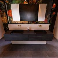 Badkamermeubelset Mondiaz Erin 200 cm met 2 Lades met RIDGE Wastafel Dubbel Urban Zonder Kraangaten Greeploos Mat Dark Brown - thumbnail