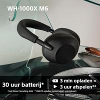 SONY WH-1000XM6 Vlaggenschip Noise Cancelling Over-Ear Draadloze Bluetooth Hoofdtelefoon, Handtekening Hi-Res Geluid, Comfort, Opvouwbaar Ontwerp, Duurzame Etui, 30 HR Batterij, iOS & Android - Zwart - thumbnail