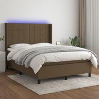 Boxspring met matras en LED stof donkerbruin 140x190 cm - thumbnail