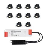 Set van 10 Sienna LED Mini Inbouwspots met trafo - 12 Volt 3 Watt 200 lumen - Kantelbaar - Plat 58mm - 2700K - IP44 waterdicht - Zwart - thumbnail