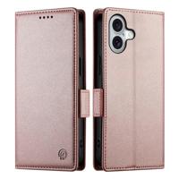 Lunso iPhone 17 hoesje - PU leren Bookcase met ruimte voor pasjes - Rose Goud - thumbnail