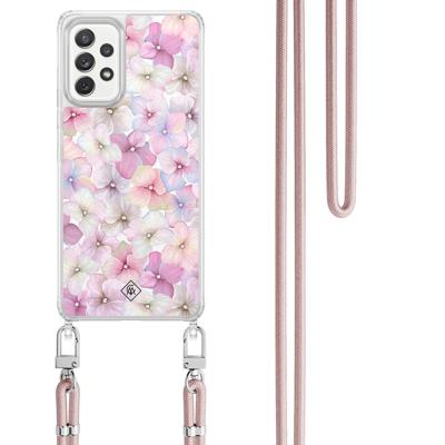 Samsung Galaxy A52(s) hoesje met rosegoud koord - Hortensia Samsung Galaxy A52(s) hoesje met rosegoud koord - Hortensia