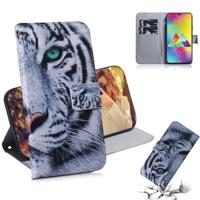 Tiger patroon gekleurde tekening horizontale Flip lederen case voor Galaxy M20 met houder & card slots & portemonnee - thumbnail