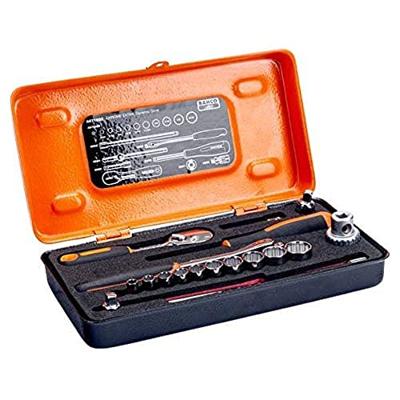 Bahco Doppenset 1/4" | peervormige ratel | twaalfkant | inch-maten - 18-delig - metalen koffer - A6718DZ Bahco Doppenset 1/4" | peervormige ratel | twaalfkant | inch-maten - 18-delig - metalen koffer - A6718DZ