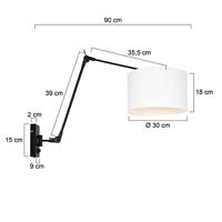 Steinhauer Wand LeeslampPrestige Chic zwart met 30cm wit linnen lampenkap - 8120ZW - thumbnail