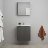 On-Line Badkamermeubelset - 60 cm - Voorgemonteerd - 2 Deuren met Greep - Porseleinen Wastafel - 1 Kraangat - Spiegelkast - Mat Antraciet - thumbnail