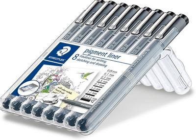 Fineliner Staedtler Pigment 308 zwart 8 stuks