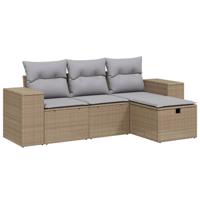 4-delige Loungeset met kussens poly rattan beige - thumbnail