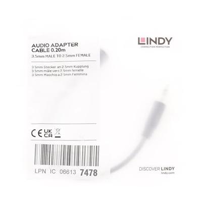 LINDY 35699 35699 Jackplug Audio Adapterkabel [1x Jackplug male 3,5 mm - 1x Jackplug female 2,5 mm] Zwart