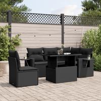 6-delige Loungeset met kussens poly rattan zwart - thumbnail