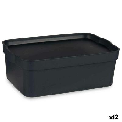 Opbergbak met Deksel Kipit Antraciet Plastic 6 L (12 Stuks)