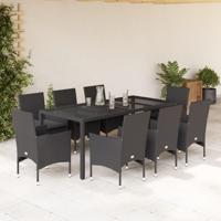 9-delige Tuinset met kussens poly rattan en glas zwart - thumbnail