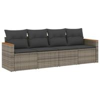 4-delige Loungeset met kussens poly rattan grijs - thumbnail