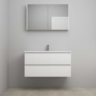 On-Line Badkamermeubelset - 100 cm - Voorgemonteerd - Acryl Wastafel - 1 Kraangat - Spiegelkast - Hoogglans Wit