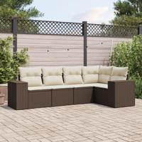 5-delige Loungeset met kussens poly rattan bruin - thumbnail