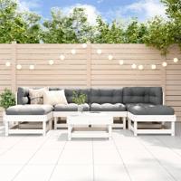 7-delige Loungeset met kussens massief hout wit - thumbnail