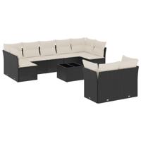 10-delige Loungeset met kussens poly rattan zwart - thumbnail