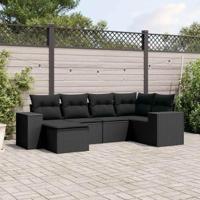 6-delige Loungeset met kussens poly rattan zwart - thumbnail