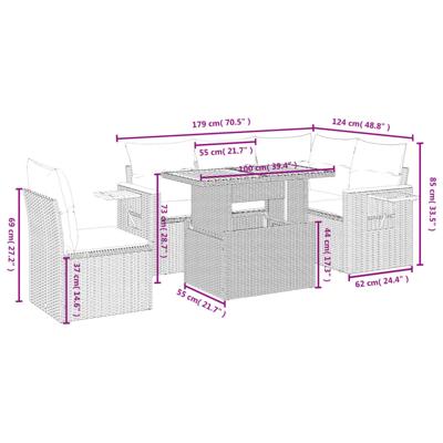 6-delige Loungeset met kussens poly rattan beige