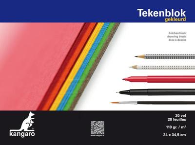 Kangaro tekenblok A4+ 110 gram 20 vel gekleurd
