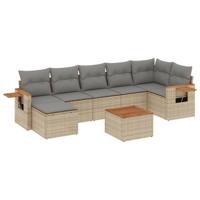 8-delige Loungeset met kussens poly rattan beige - thumbnail