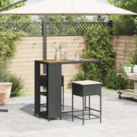 3-delige Tuinbarset met kussens poly rattan zwart - thumbnail