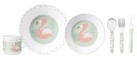 Saro Eetset Flamingo Party Melamine 6-delig Zalmroze/groen/wit - thumbnail
