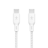 Belkin USB-C/USB-C-kabel, 100 W Power Delivery USB-IF-gecertificeerde 2.0-kabel met dubbel gevlochten nylon buitenkant voor iPhone 16, iPhone 15, iPad, MacBook, Samsung Galaxy, Pixel, 2 m, wit - thumbnail