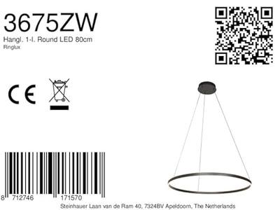 Steinhauer Design hanglampRinglux zwart Ø 80cm - 3675ZW