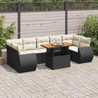 8-delige Loungeset met kussens poly rattan zwart - thumbnail
