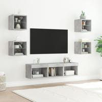 7-delige Tv-wandmeubelset met LED bewerkt hout betongrijs - thumbnail