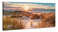 Schilderij - Ondergaande zon op het strand, Premium print, 90x50cm - thumbnail