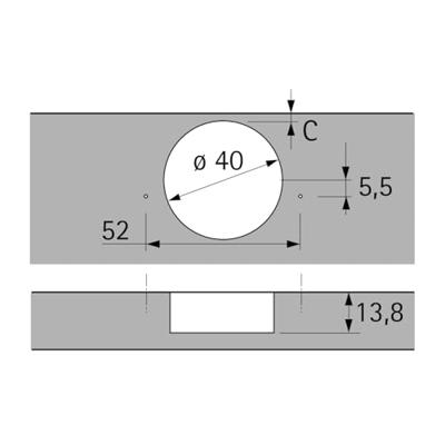 Intermat scharnier 9935 tbv deuren tot 43mm, B -3mm, TH 22/L