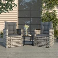 3-delige Loungeset met kussens poly rattan grijs - thumbnail