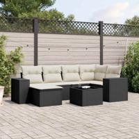 7-delige Loungeset met kussens poly rattan zwart - thumbnail