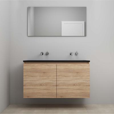 On-Line Badkamermeubelset - 120 cm - Voorgemonteerd - Greeploze Ladestructuur - Acryl Wastafel - zonder Kraangat - Spiegel - Eiken - V01