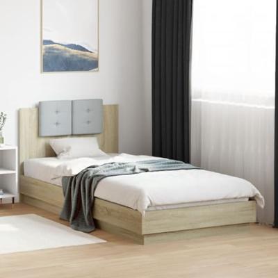 Bedframe met hoofdbord en LED sonoma eikenkleurig 90x200 cm