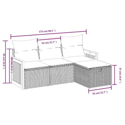 4-delige Loungeset met kussens poly rattan beige - thumbnail