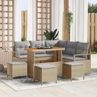 Tuinbankenset met kussen 9 pcs Beige poly rattan - thumbnail