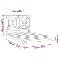 Bedframe met hoofdbord massief grenenhout grijs 140x200 cm - thumbnail