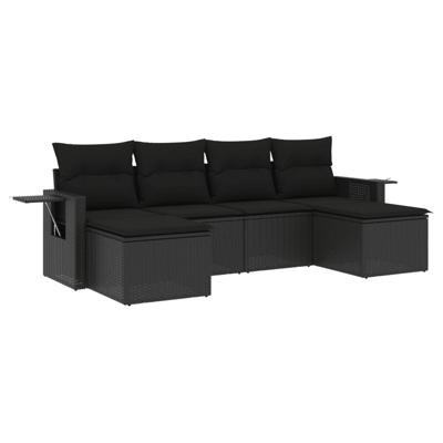 7-delige Loungeset met kussens poly rattan zwart