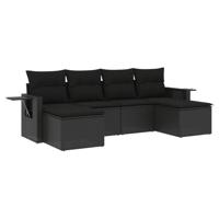 7-delige Loungeset met kussens poly rattan zwart - thumbnail