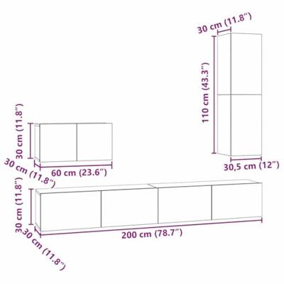 TV-kast set met plank Wandgemonteerd Anders met opslag met de deur 4 pcs Oud hout Medium Bewerkt hout