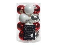 Kerstbal glas d3.5 cm wit/rood 16st kerst Decoris - Decoris - thumbnail