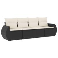 4-delige Loungeset met kussens poly rattan zwart - thumbnail