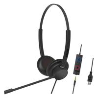 SPC Brave Pro - Hoofdtelefoon met microfoon voor pc en ruisonderdrukking, USB-A + AUX-aansluiting, afstandsbediening op de kabel, oorkussens met kunstlederen bekleding, stereogeluid, kleur zwart - thumbnail