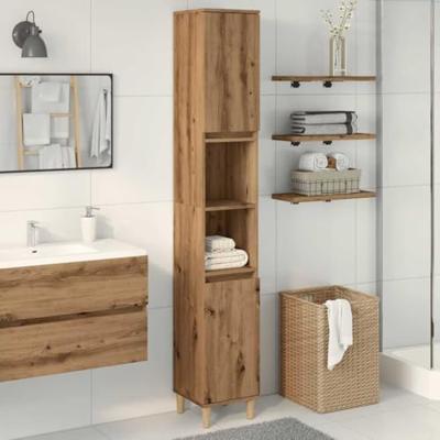 Badkamerkast 30x30x190 cm bewerkt hout artisanaal eikenkleurig